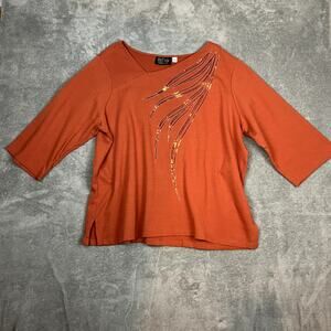 Bob Mackie Wearable Art Top Orange Sequin Artsy Novelty Statement Women's 2X